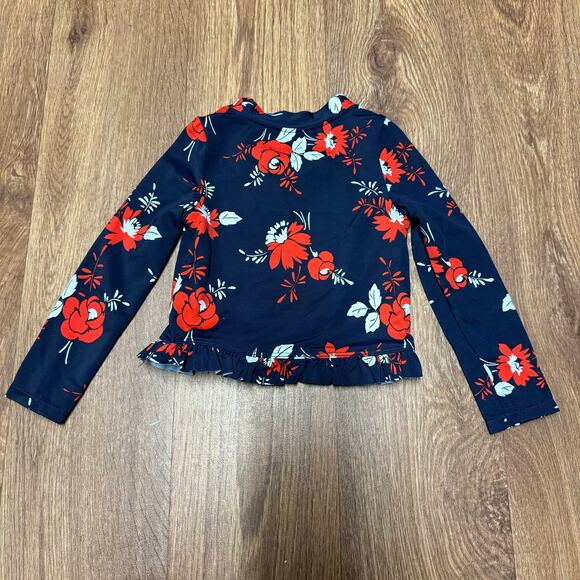 Janie & Jack Girls Long Sleeve Ruffled Rash Guard Red White Blue Floral 12-18M - Picture 2 of 6